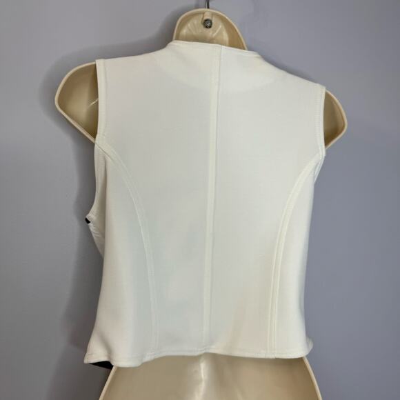 Cache Vintage White Leather Vest Full Zip Crest Gold Buttons Detail Stretch - Picture 9 of 13